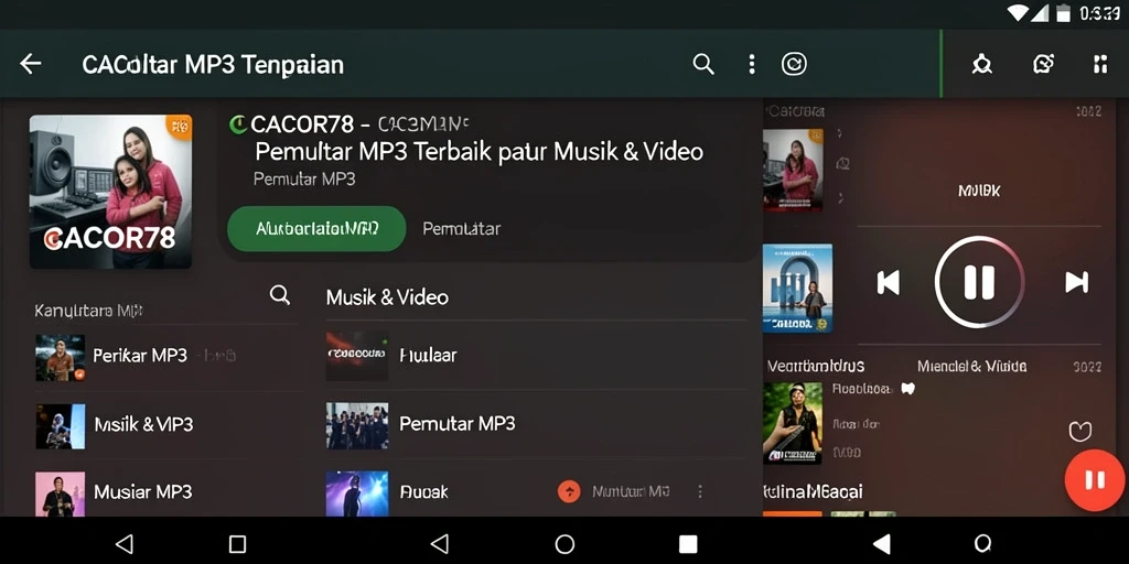 Tampilan antarmuka CACOR78 dengan fitur Pemutar MP3 yang menarik.