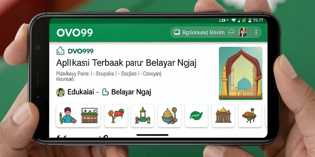 Antarmuka aplikasi OVO99 yang menarik dan fungsional untuk belajar ngaji.