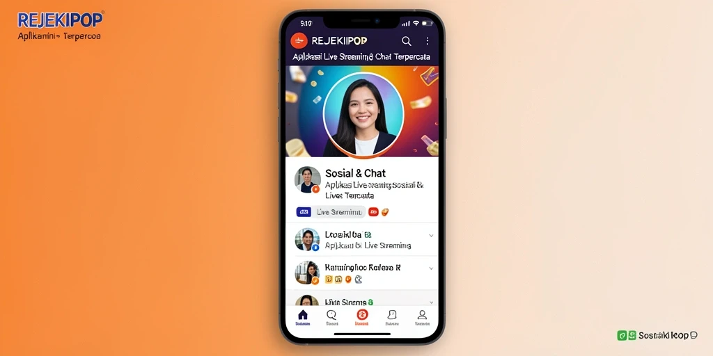 Antarmuka apliksi REJEKIPOP menunjukkan fitur Live Streaming yang interaktif.